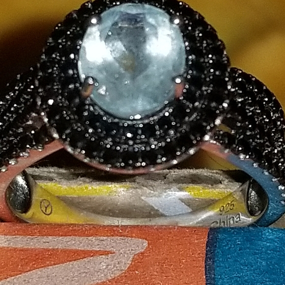 Brazilian Aquamarine and Black Spinal set in .925 - Picture 3 of 5